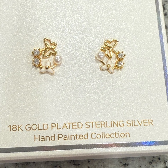 Gold Cake Jewelry - Gold Plated Sterling Silver Butterfly Earrings